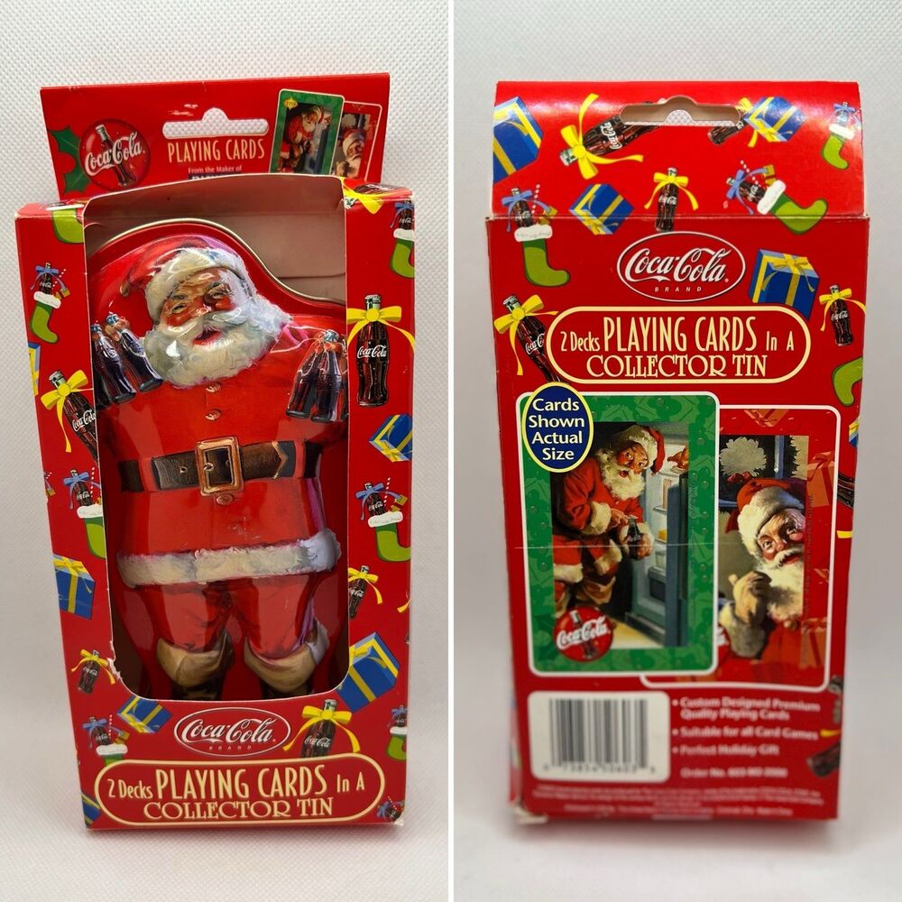 COCA COLA 2 Decks Playing Cards In a Collector Santa Tin (Bx 18)